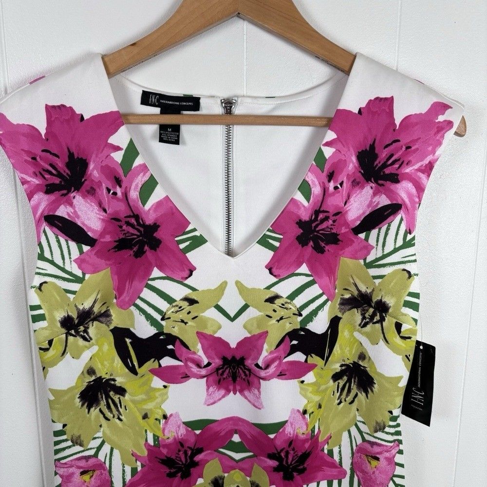 INC International Concepts Tropical Floral Midi Dress - Pink, Yellow, Green - Picture 2 of 9